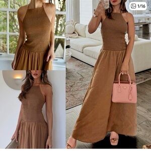 Zara Brown Backless Maxi Dress